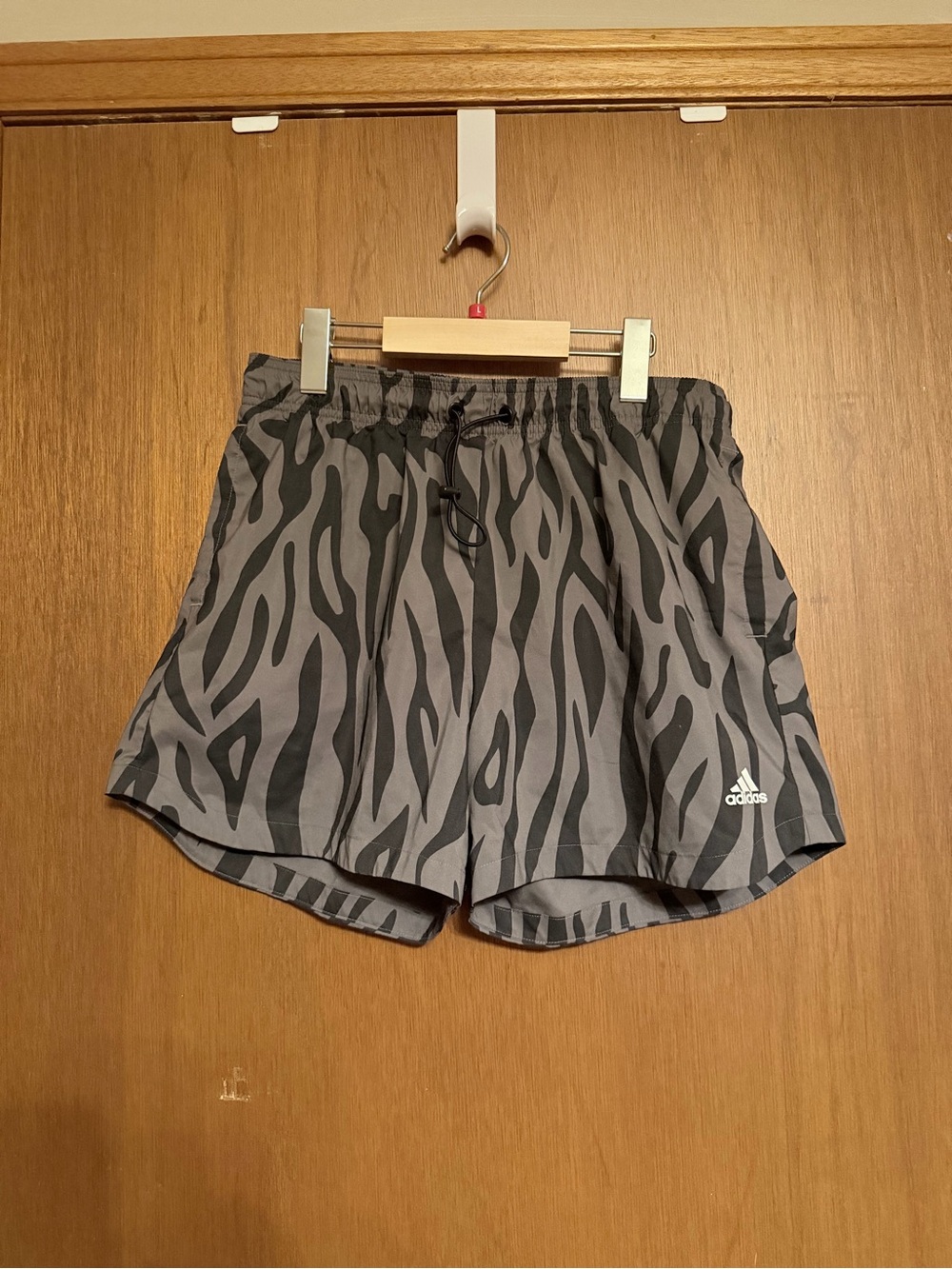 adidas Women's Black and Gray Zebra-Print Athletic Shorts